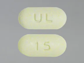 This medicine is a light yellow, oblong, tablet imprinted with "UL" and "15".