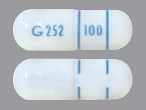 This medicine is a white, oblong, capsule imprinted with "G 252" and "100".