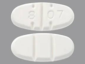 This medicine is a white, oval, multi-scored, tablet imprinted with "8 07".