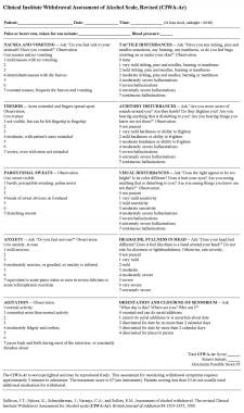 Clinical Institute Withdrawal Assessment of Alcoho