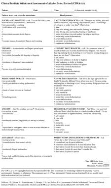 alcohol withdrawal scale