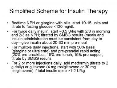 Simplified scheme for using insulin in treating pa