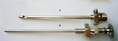 Abrams needle (A) outer cannula with trocar point 