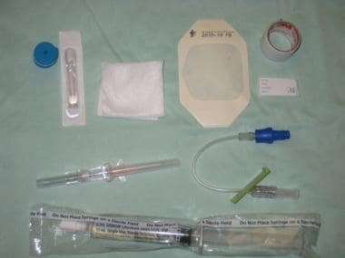 Supplies for insertion of IV catheter. 