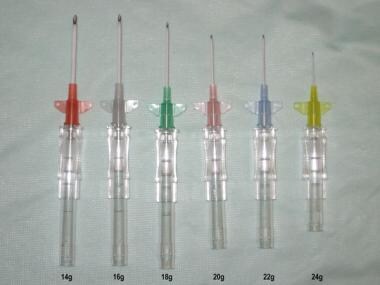 Various sizes of over-the-needle IV catheters. 