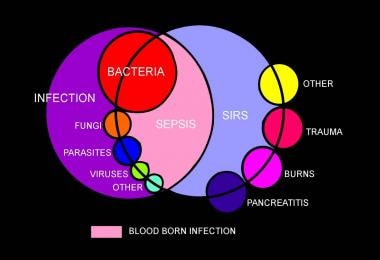 Venn diagram showing overlap of infection, bactere