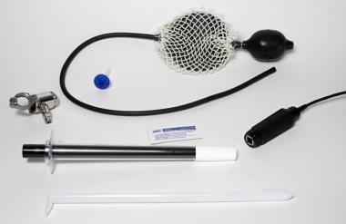 Equipment needed for rigid sigmoidoscopy. Photo co