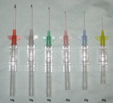Various sizes of over-the-needle IV catheters. 