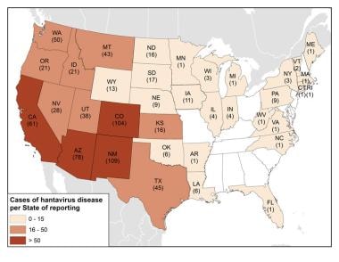 Hantavirus disease by state of reporting. Cumulati