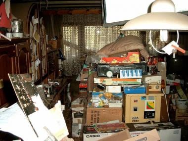 This photo shows the cluttered living space of a c