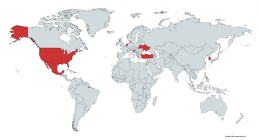 Global distribution of confirmed cases of ricketts