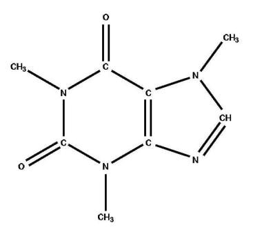 Chemical structure of caffeine. 