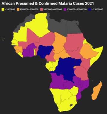 African Presumed and Confirmed Malaria Cases 2021.