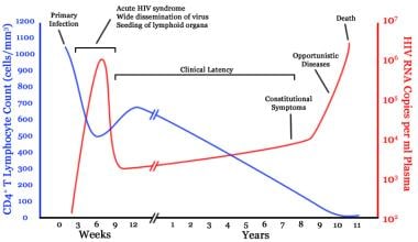 Timeline of CD4 T-cell and viral-load changes over