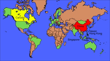 严重急性呼吸综合征的世界地图（SA