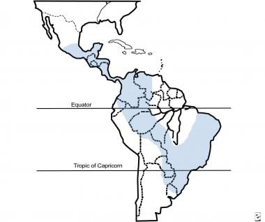 Approximate distribution of paracoccidioidomycosis