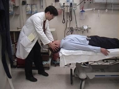 Epley maneuver. Because the patient's head is to b