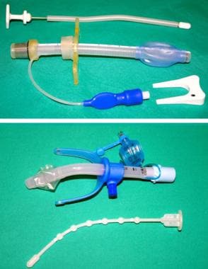 Bivona and Portex adjustable-neck-flange tubes. 