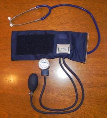 Standard aneroid blood pressure cuff and stethosco