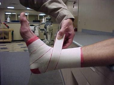 Ankle taping and bracing. Final step of lateral he