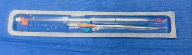 Femoral artery cannulation (modified Seldinger). C