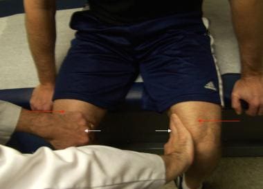 Freiberg test. Forceful internal rotation of thigh