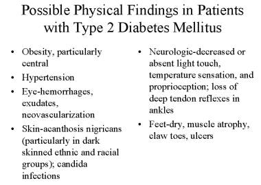 Possible physical examination findings in patients