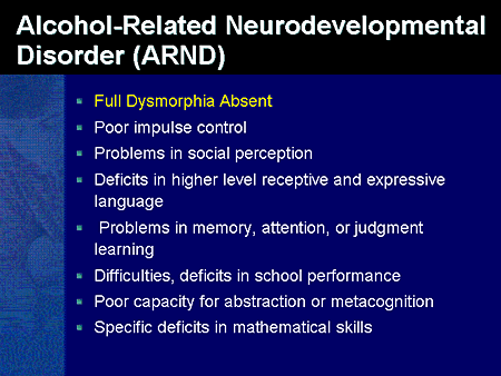 Slide 29. Alcohol-Related Neurodevelopmental Disorder (ARND)