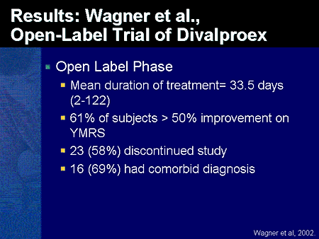 Slide 49. Results: Wagner et al, Open-Label Trial of Divalproex