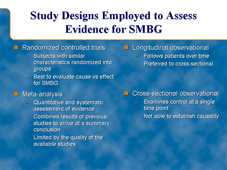 Study Designs Employed to Assess Evidence for SMBG