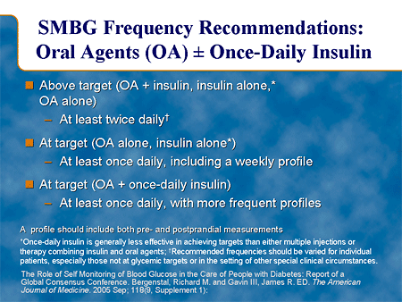 SMBG Frequency Recommendations: Oral Agents (OA) Plus or Minus Once-Daily Insulin