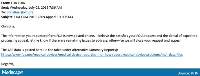 FDA Ends Months-Long FOIA Battle Over Medical Device Failures