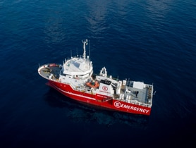 Rescue boat in the Mediterranean (property of the NGO Emergency)
