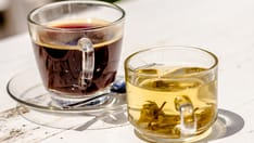 photo of Coffee with tea on white wooden table