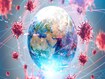 Coronavirus Asian flu ncov over Earth background and its blurry hologram. Concept of cure search and global world. 3d rendering toned image. Elements of this image furnished by NASA