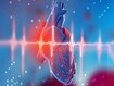 3d illustration of human heart and cardiogram on abstract futuristic blue background. Concept of digital technologies in medicine