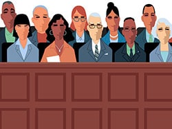 photo of  12 jurors sit in a jury box 