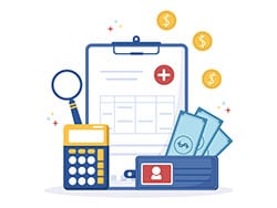 photo of Hospital Medical Billing Service with Health Insurance Form for Hospitalization or Treatment on Cartoon Background