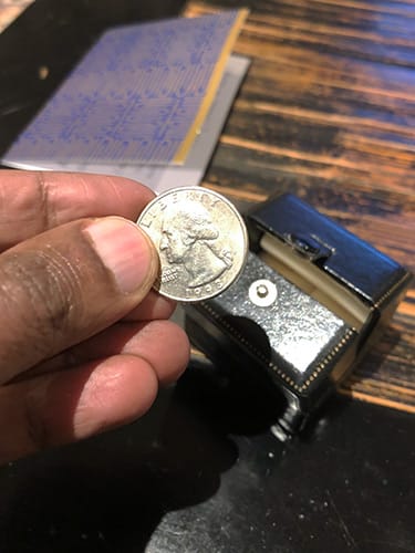 photo of A picture of the quarter a man threw at Andy Fujimoto, MD, and Srihari Naidu, MD.