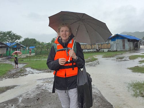 photo of Laurel Cassidy at at camp for internally displaced people outside of Sittwe, Myanmar in 2018.